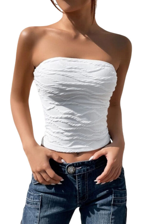 Eswear Solid Textured Knit Tube white top