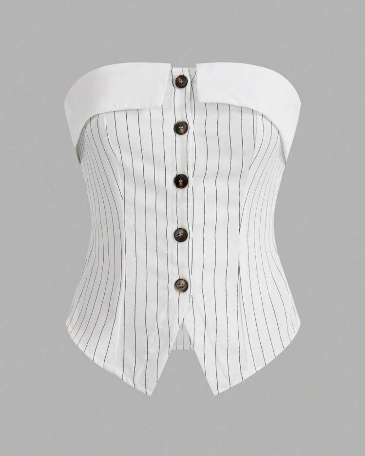 Ezwear Stripped Suit Fabric Button Front Bandeau Top