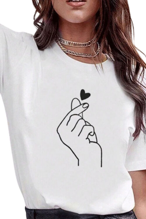 Drop Shoulder heart & Gesture Print Tee