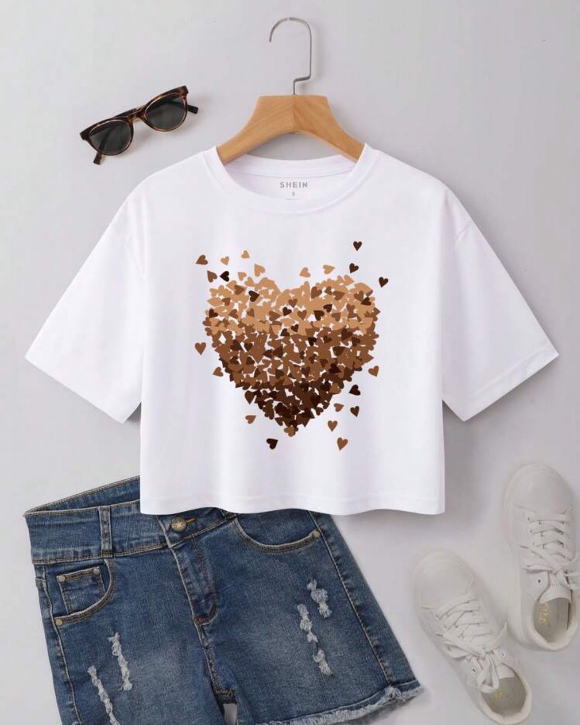 Drop Shoulder Floral & Letetr graphic Crop T Shirt