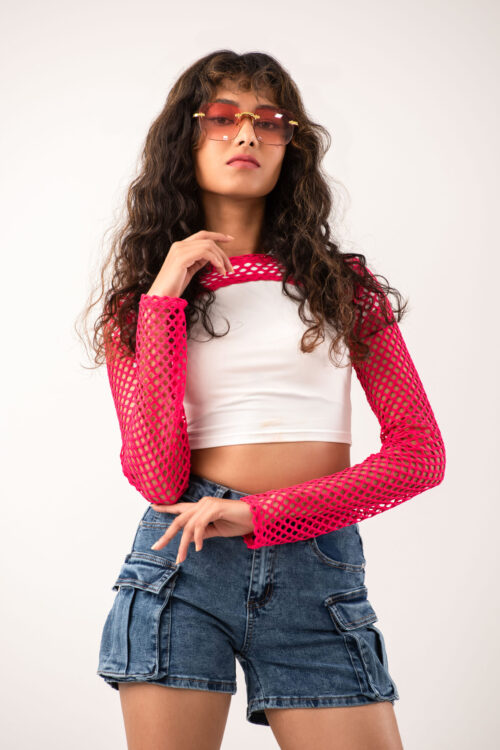 Fishnet Mesh Super Crop Top Without Tube Top