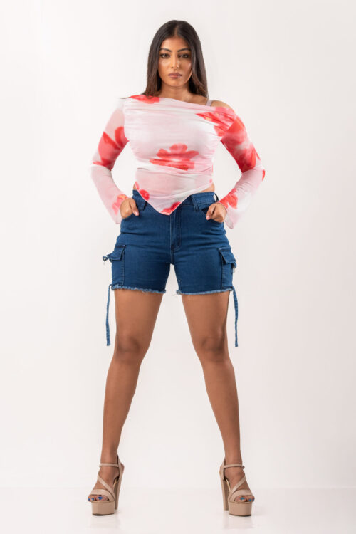 Elegant Asymmetric Hem Tie-Dye Gradient Print Open Shoulder Long Sleeve T-Shirt