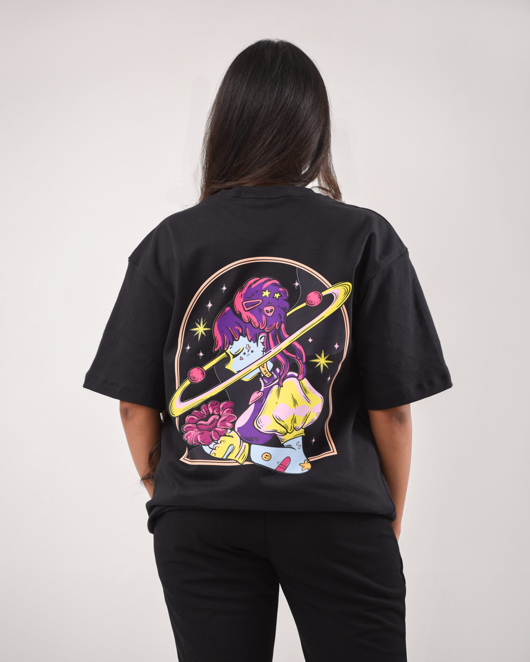 Girls Crew neck T shirt with Multi Colour print Over sized