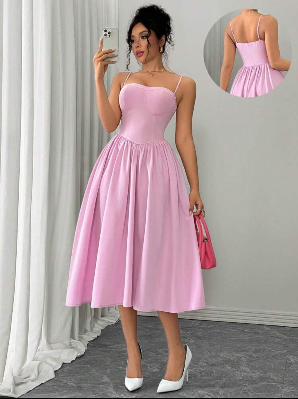 Fashionable & Versatile Suspender Waist Flare Hem Dress - Image 3
